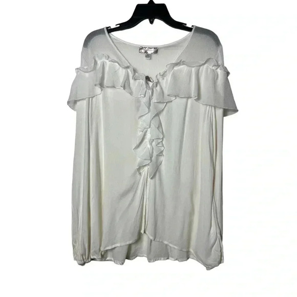 1760. BAND OF GYPSIES LOBG SLEEVE‎ RUFFLED BLOUSE SIZE XSMALL WHITE IN COLOR - Picture 2 of 11
